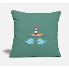 Whale And Lighthouse Cypress Green Pillow